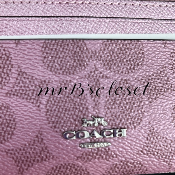 Coach Mini Skinny Id Case In Signature Canvas & Pink Metallic WalletBag Purse - Picture 2 of 7